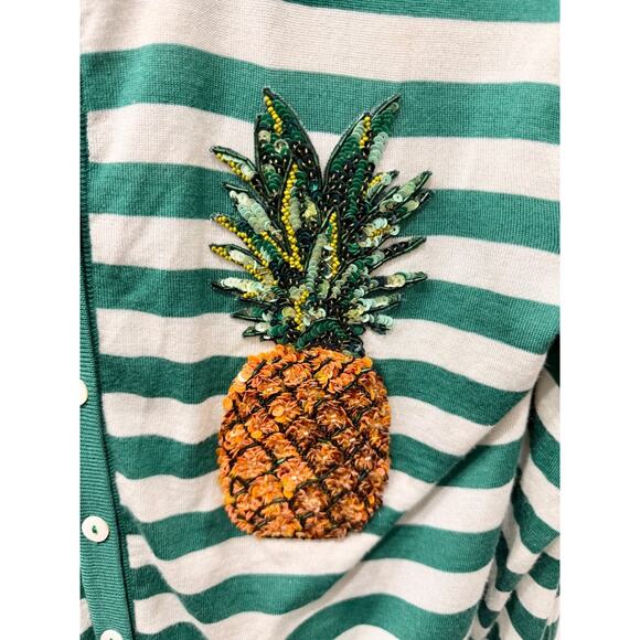 Dolce and Gabbana Striped Cardigan w/ Pineapple Sequin Embroidered Green/White L - Picture 4 of 6